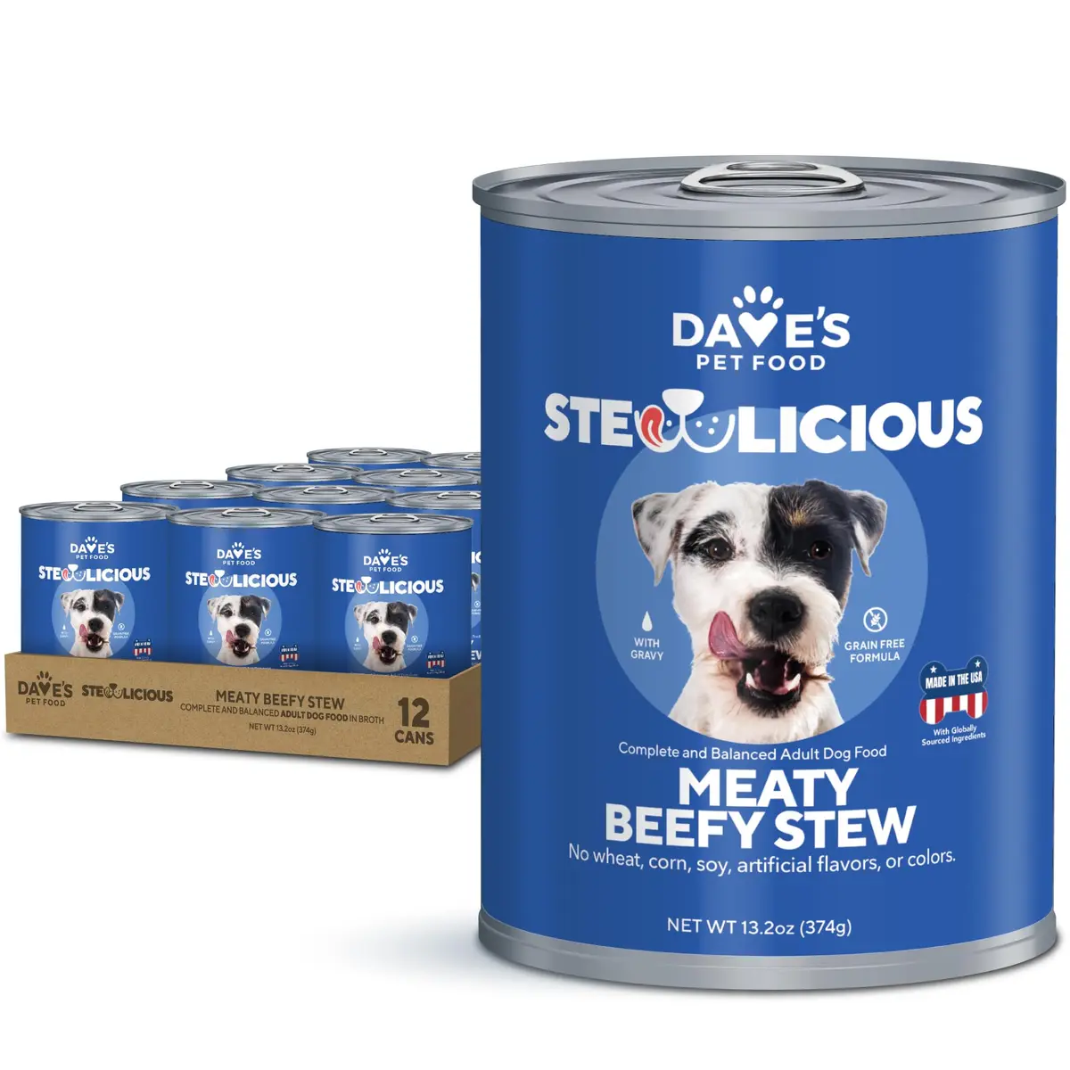 Dave's Pet Food Soft Dog Food, Meaty Beef in Gravy, 13.2 oz | Made in USA, Nutritious & Affordable - main product image