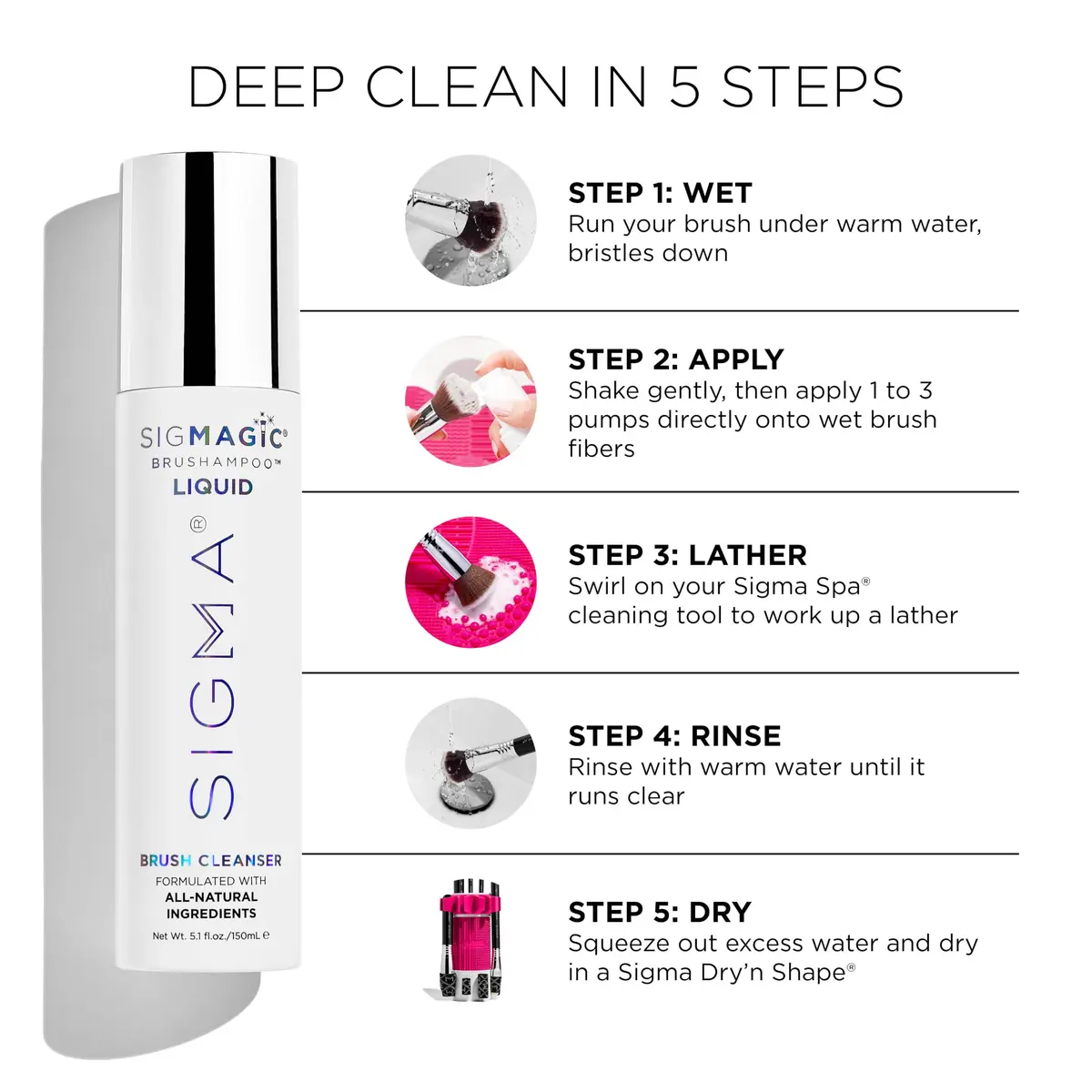 SIGMA BEAUTY SigMagic Brushampoo Liquid Makeup Brush Cleaner 150ml (5.1 fl Oz) | Cleans & Conditions Bristles - view 4