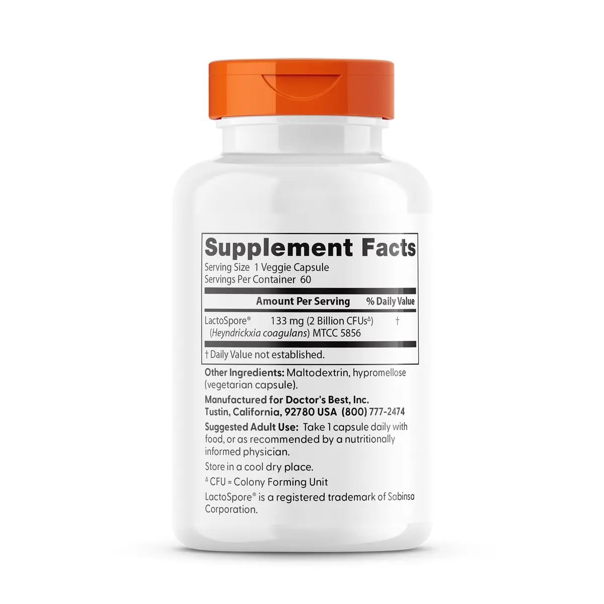 Doctor's Best Digestive Health Probiotic with LactoSpore 60 Veg Caps | Supports Gut Flora & Digestion - view 3