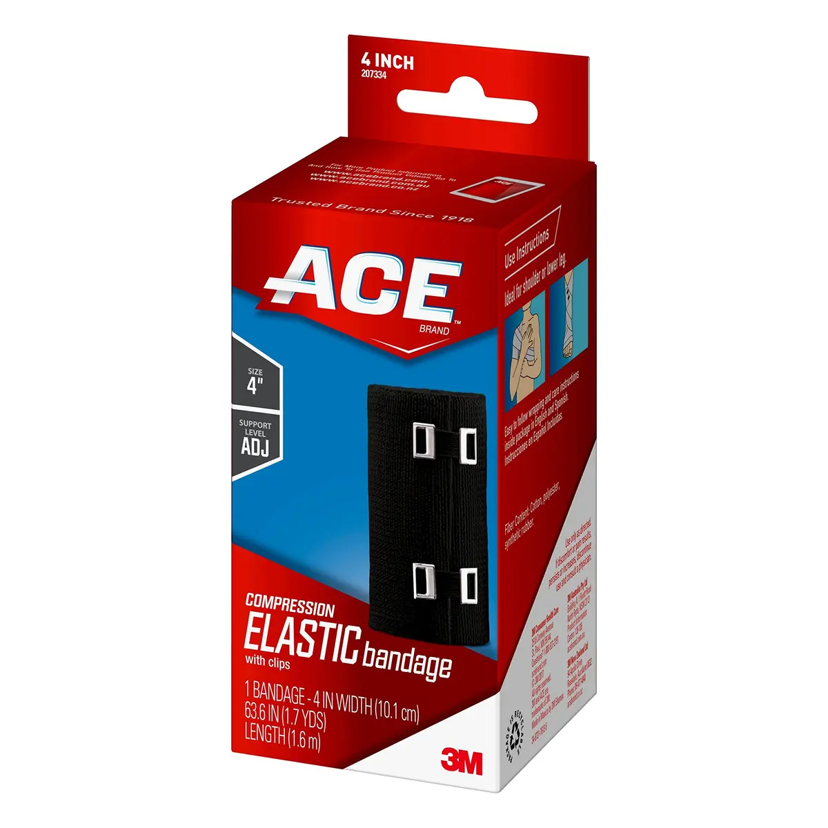 ACE 4 Inch Elastic Bandage with Clips | Support for Muscles & Joints, Black, 1 Count - view 3