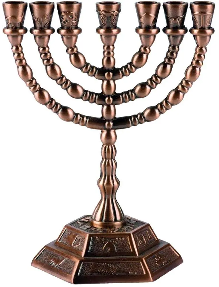 Holy Land Market 7 Branch Menorah, Copper, 5 in, Hexagonal Base - main product image