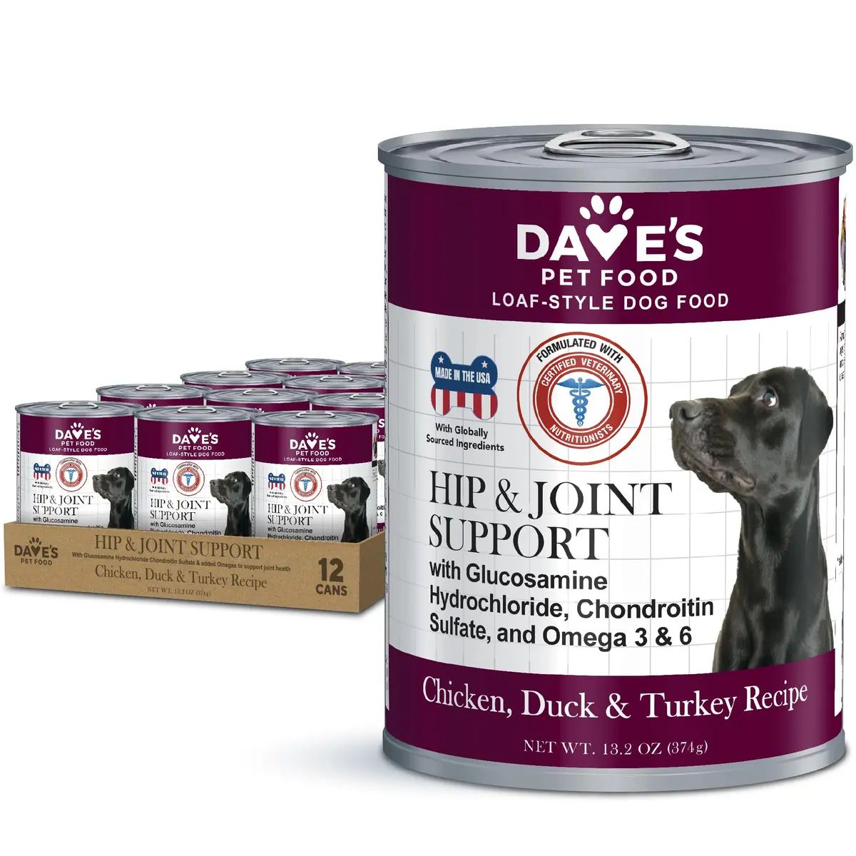 Dave's Pet Food Hip and Joint Support Dog Food, 13.2 oz, 12pk | Supports Mobility & Comfort - main product image
