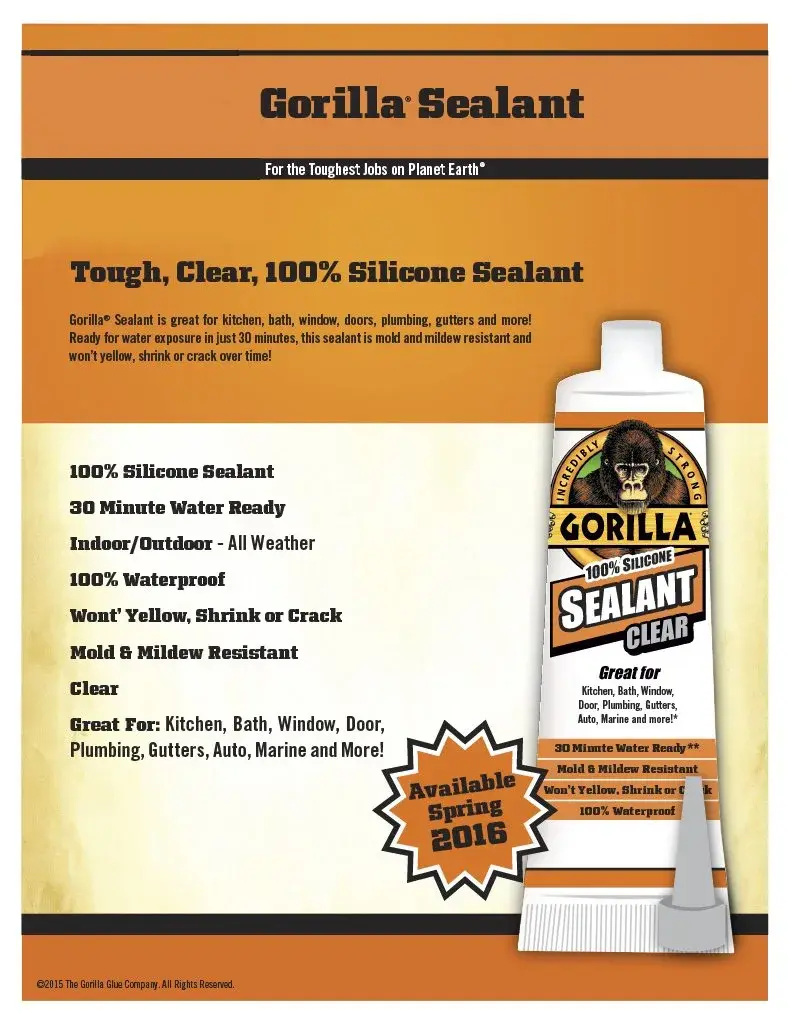 Gorilla Waterproof Caulk & Seal Silicone Sealant, Clear 2.8oz (79g) Squeeze Tube | Pack of 6 - view 3