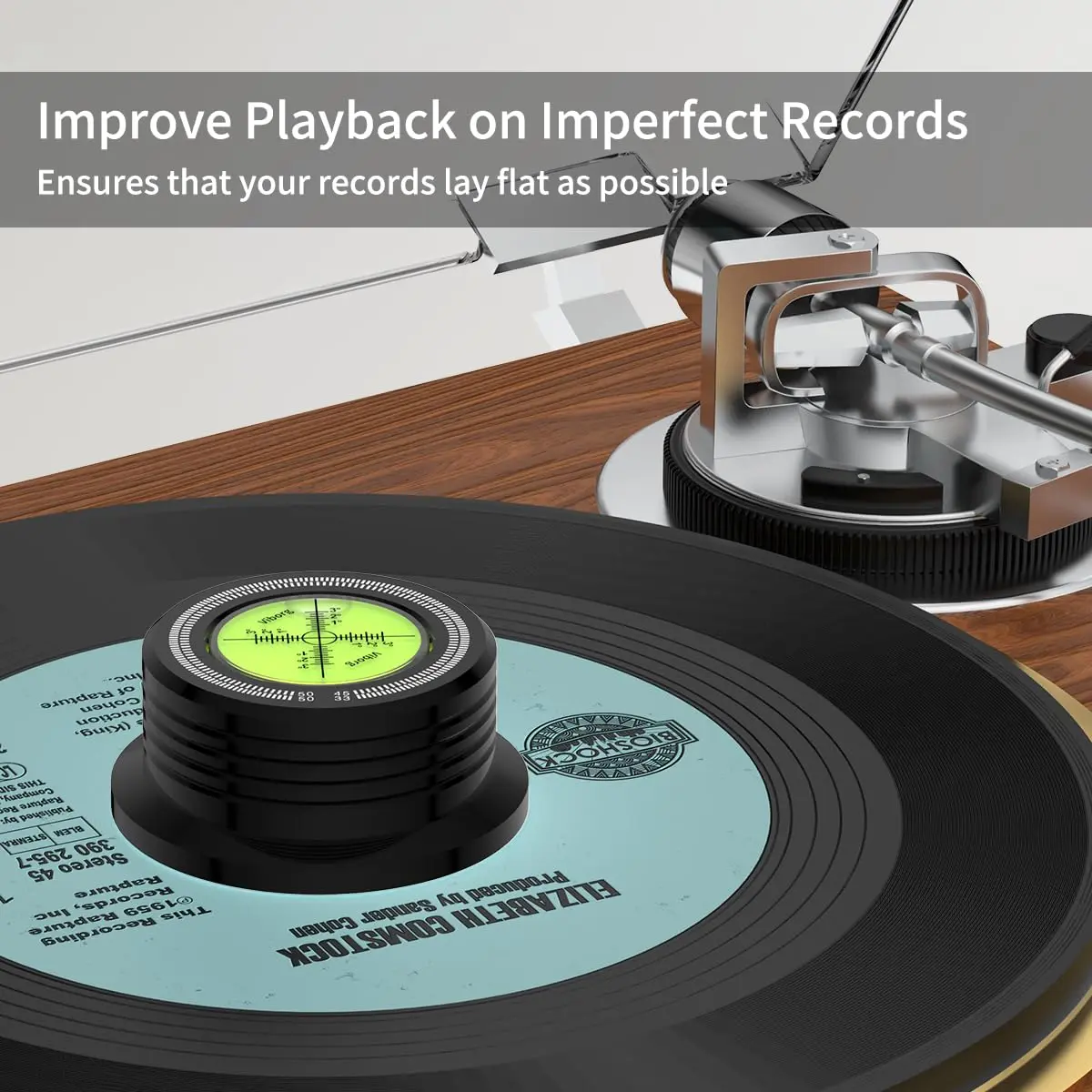 Viborg LP528B Record Weight 280g (9.9 oz) | Black HiFi 3-in-1 Vinyl Clamp with Bubble Level - view 5