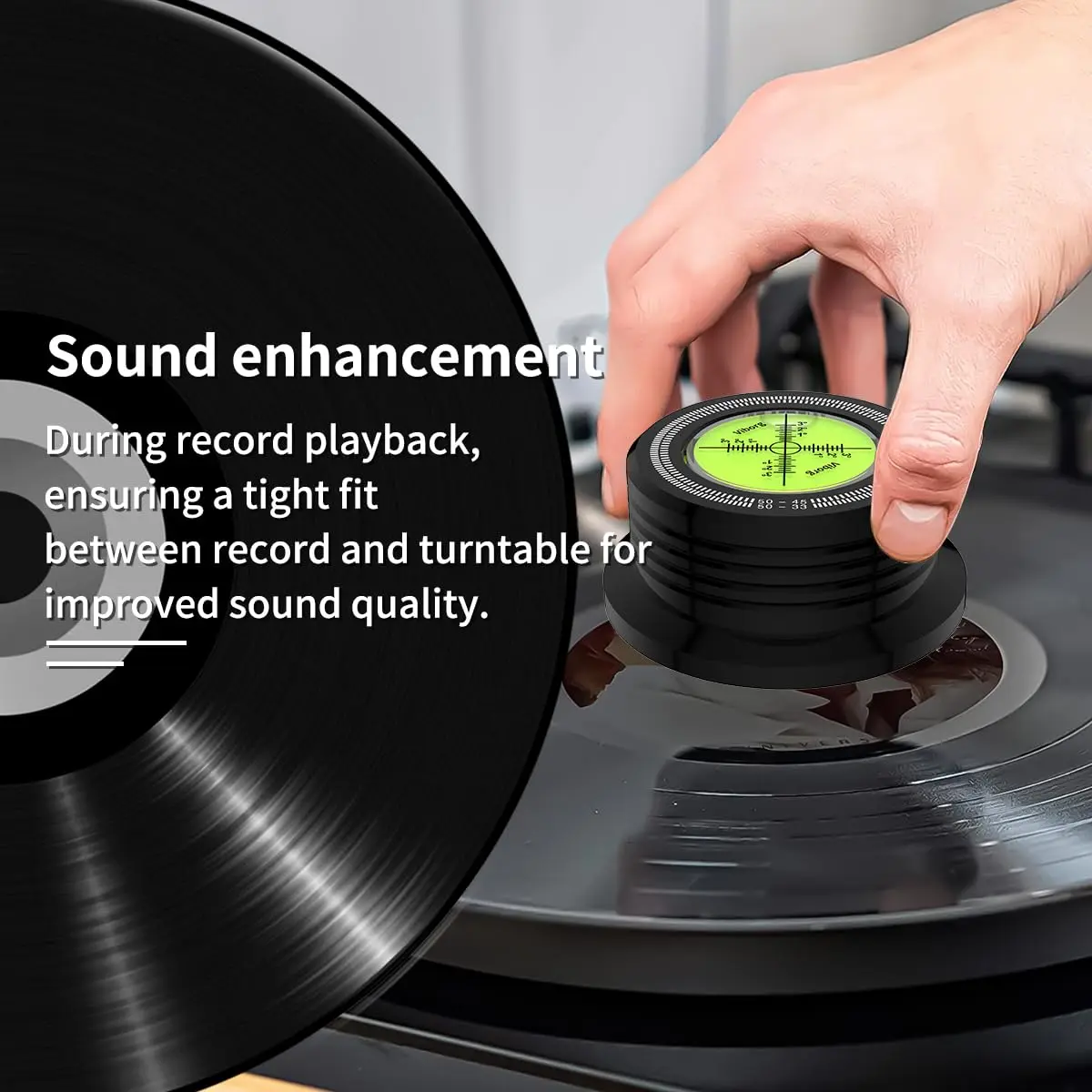 Viborg LP528B Record Weight 280g (9.9 oz) | Black HiFi 3-in-1 Vinyl Clamp with Bubble Level - view 4