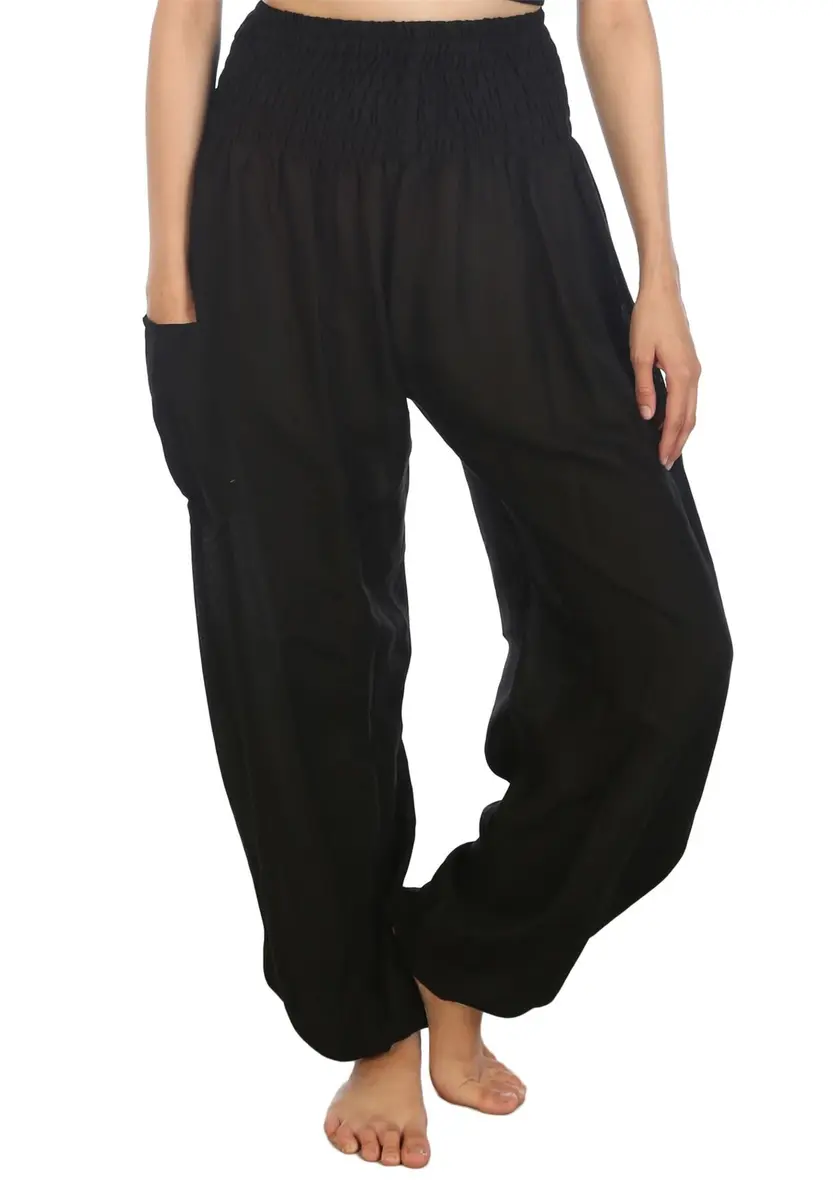 LOFBAZ Harem Pants for Women Yoga Boho Hippie Flowy Summer Clothing Womens Palazzo Bohemian Pajama Beach Indian Gypsy Clothes Solid 1 Black L | Comfortable & Versatile - main product image