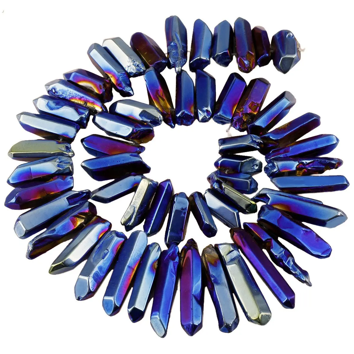 SUNYIK Deep Blue Titanium Coated Crystal Points Quartz 15 inch Strand | Chakra Healing & Jewelry Making - main product image