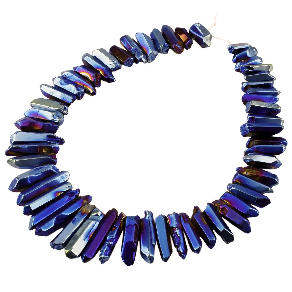 SUNYIK Deep Blue Titanium Coated Crystal Points Quartz 15 inch Strand | Chakra Healing & Jewelry Making - view 5
