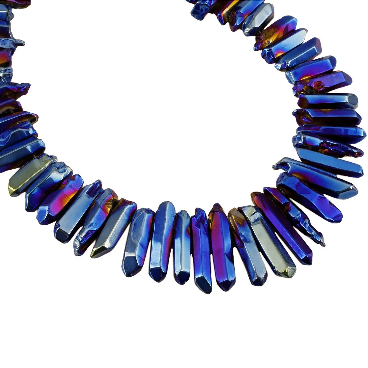 SUNYIK Deep Blue Titanium Coated Crystal Points Quartz 15 inch Strand | Chakra Healing & Jewelry Making - view 6
