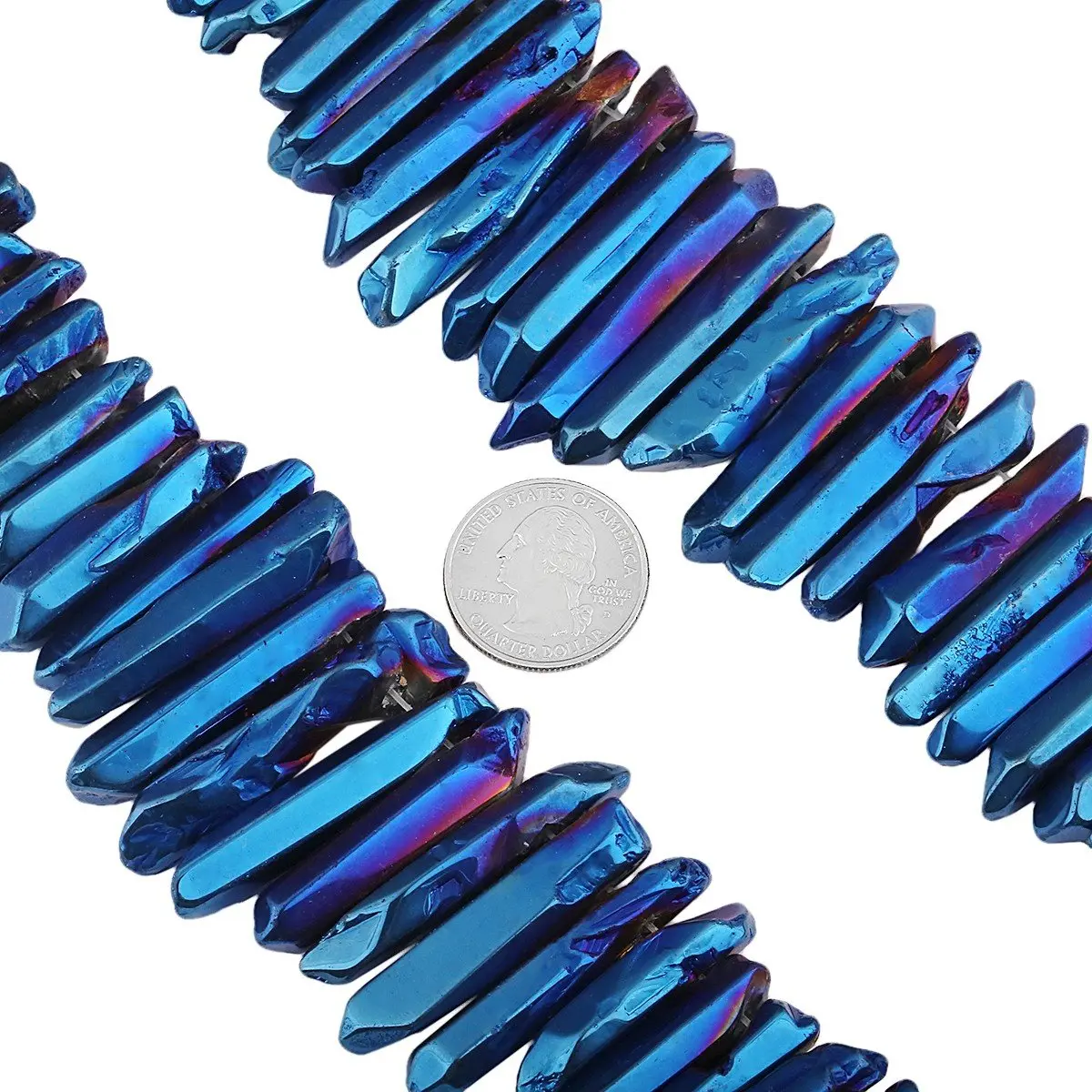 SUNYIK Deep Blue Titanium Coated Crystal Points Quartz 15 inch Strand | Chakra Healing & Jewelry Making - view 4