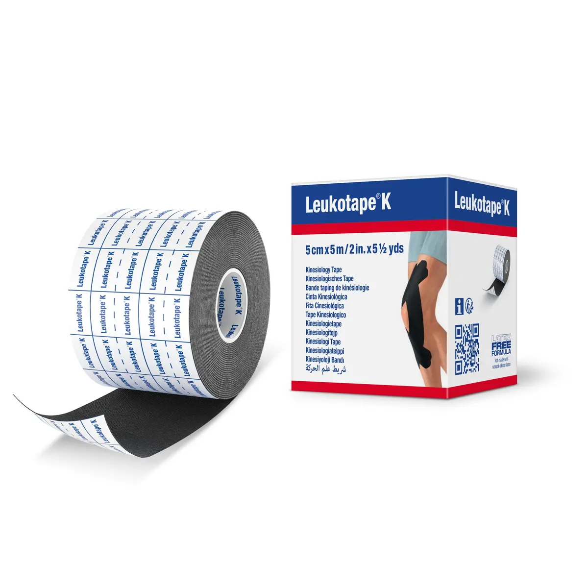 Leukotape K Kinesiology Tape – Water-Resistant, Skin-Friendly, Up to 9 Days Support, 2 in x 5 yds, Black, 5 Rolls - main product image