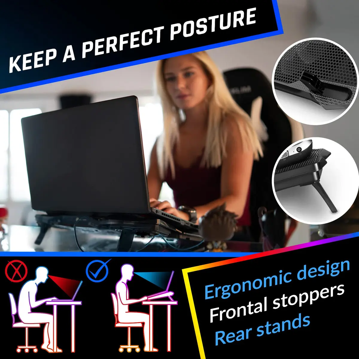 KLIM Wind Laptop Cooling Pad Support 11-17 Inch Laptops | Powerful, Quiet, Slim Design - view 5
