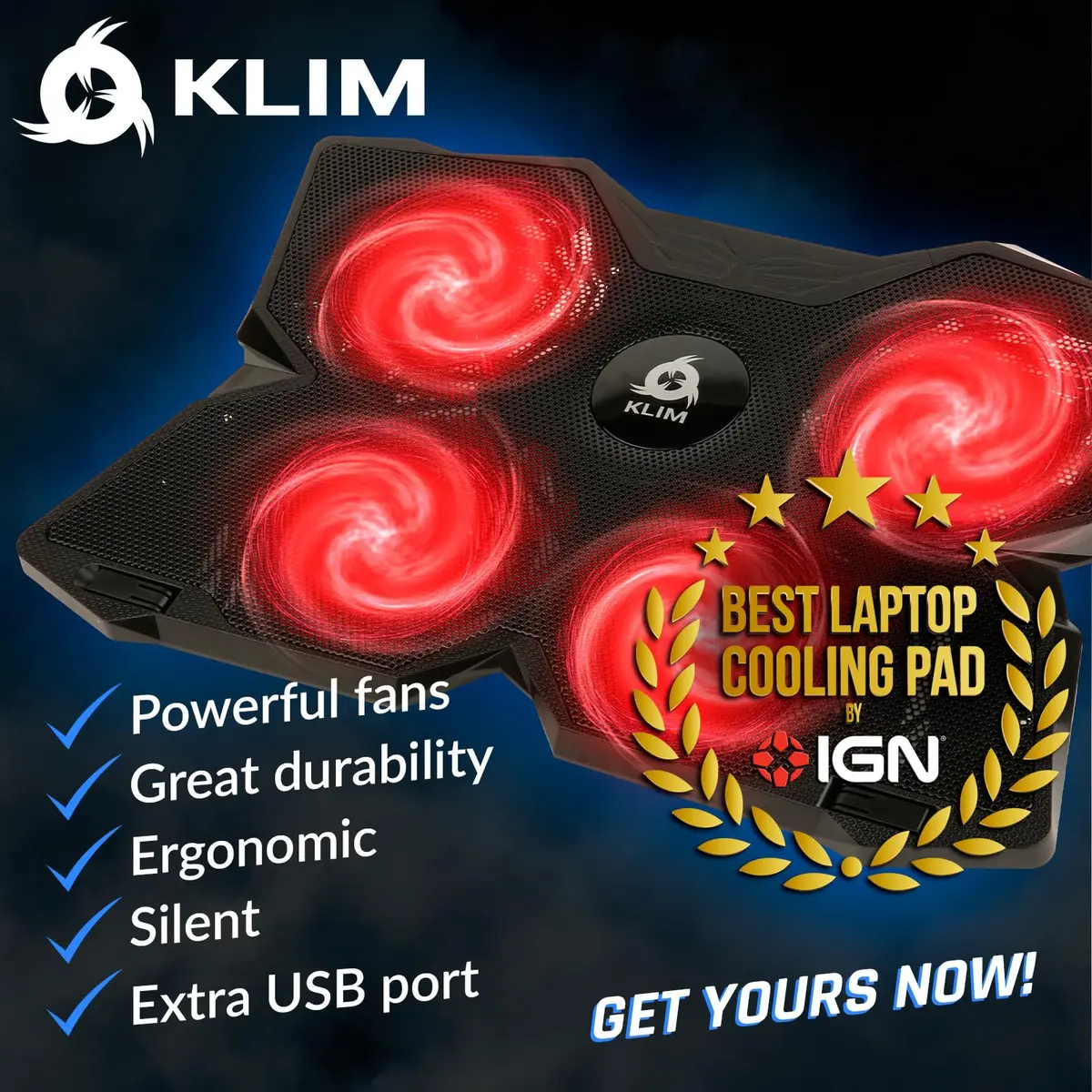 KLIM Wind Laptop Cooling Pad Support 11-17 Inch Laptops | Powerful, Quiet, Slim Design - view 2