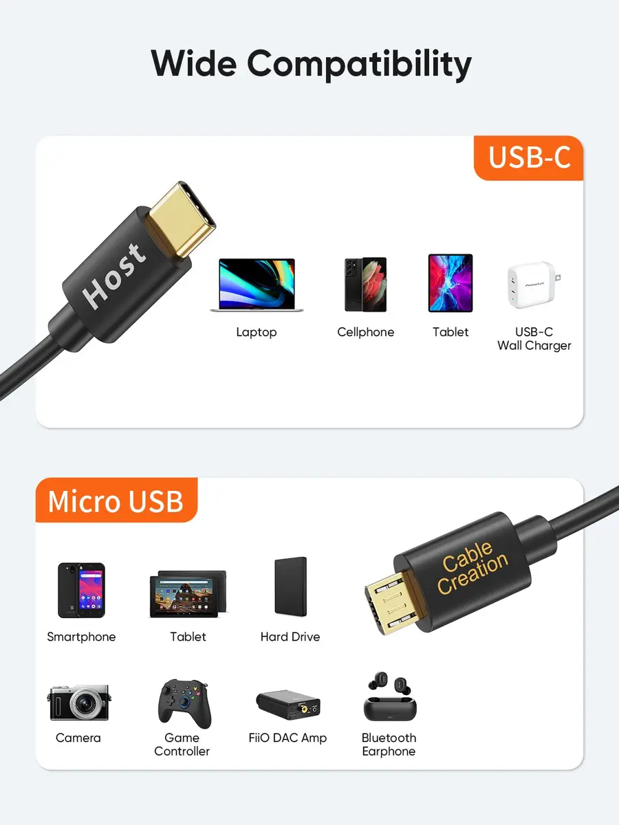 CableCreation Short USB-C to Micro-USB Cable 0.2m (0.65ft) | 480Mbps Data Transfer & Fast Charging - view 5