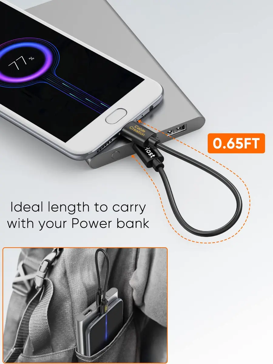 CableCreation Short USB-C to Micro-USB Cable 0.2m (0.65ft) | 480Mbps Data Transfer & Fast Charging - view 7
