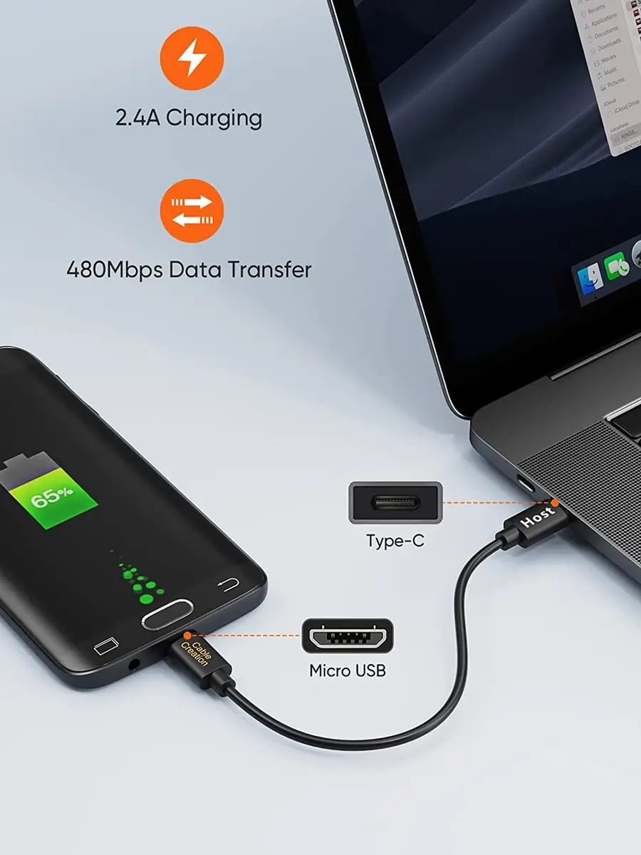 CableCreation Short USB-C to Micro-USB Cable 0.2m (0.65ft) | 480Mbps Data Transfer & Fast Charging - view 2