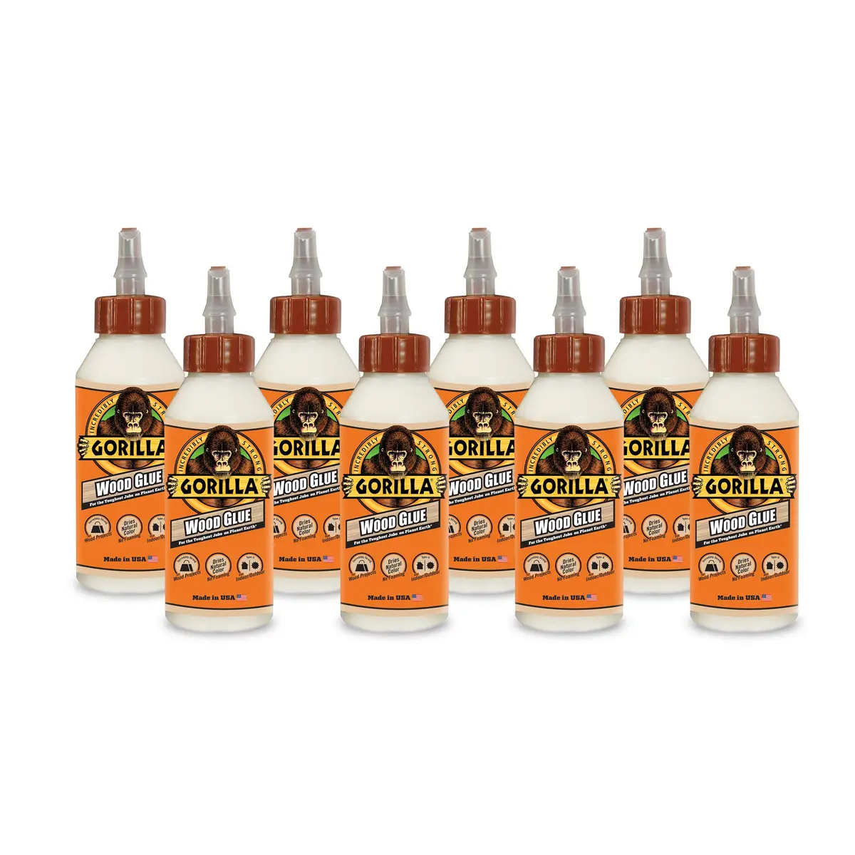 Gorilla Wood Glue 8 Fl Oz (237ml) Bottle, Natural Wood Color, Pack of 8 | Strong, Water-Resistant Adhesive for Woodworking - main product image