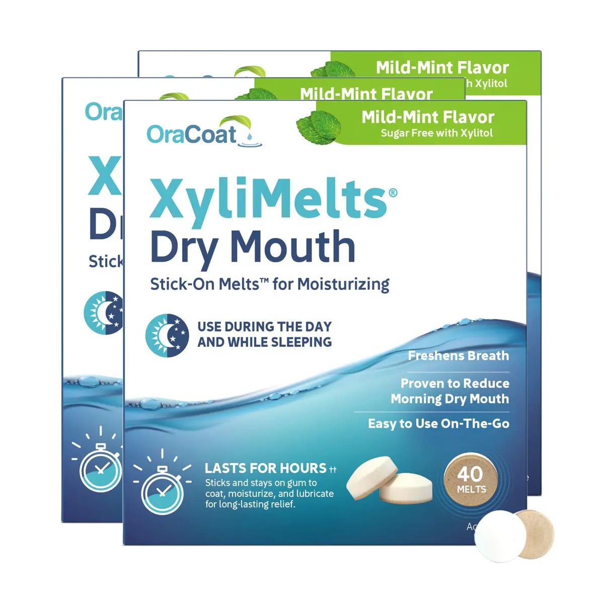 Oracoat XyliMelts for Dry Mouth Relief with Xylitol 40 Ct - 3 Pk, Mild Mint | Long-Lasting Moisturizer & Sugar-Free Relief - main product image