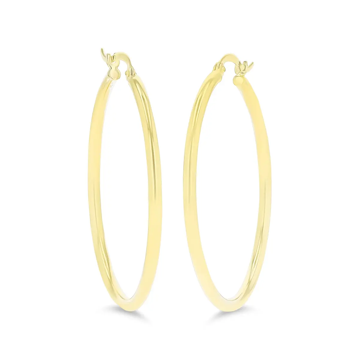 DECADENCE 14k Yellow Gold Solid 2mm Tube Hoop Earrings 50mm | Classic Polished Design - view 3