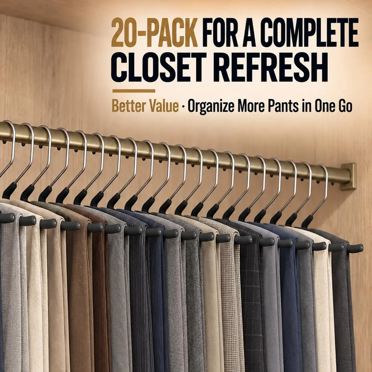 Huji Heavy Duty Open Ended Chrome Trouser Hangers Set of 20 | Space-Saving Closet Organizer - view 2