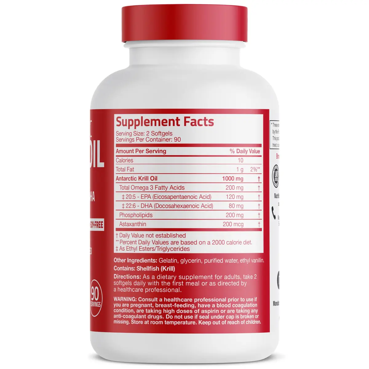 Bronson Antarctic Krill Oil 1000 mg with Omega-3s, 180 Softgels | Omega-3 DHA EPA Astaxanthin - view 2