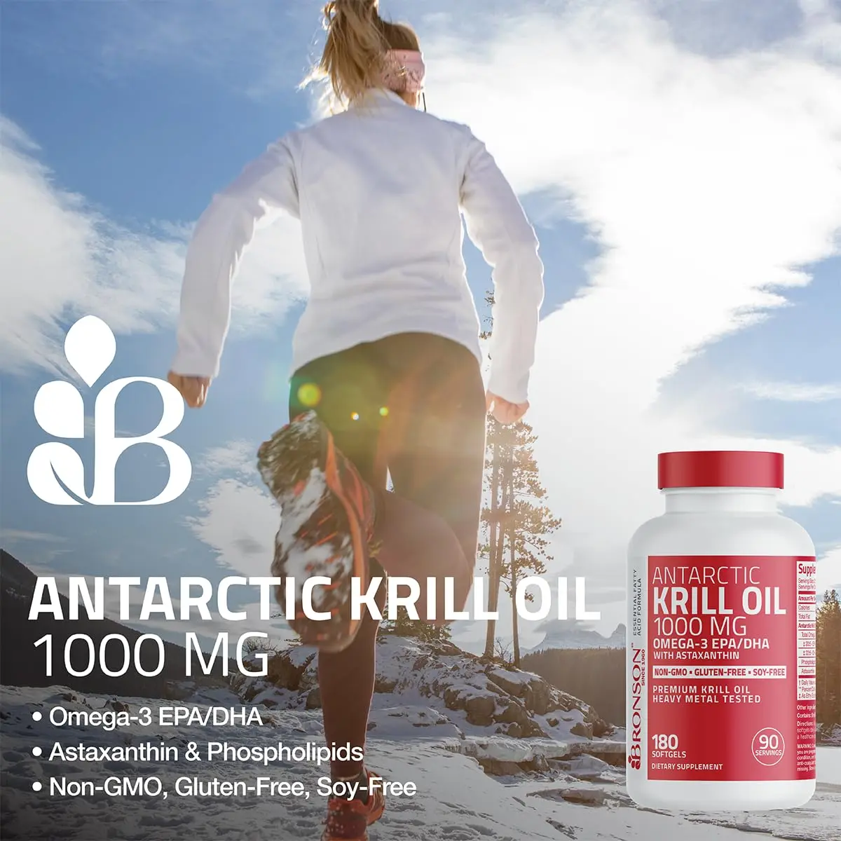 Bronson Antarctic Krill Oil 1000 mg with Omega-3s, 180 Softgels | Omega-3 DHA EPA Astaxanthin - view 3