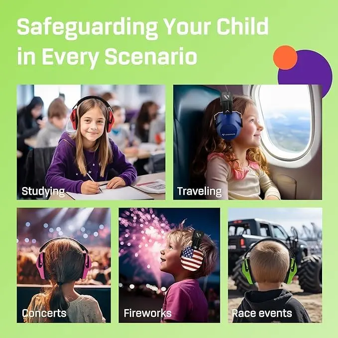 Vanderfields Kids Noise Canceling Headphones - Green Fields - 20 dB NRR (19 dB NRR / 24 dB SNR) - view 6
