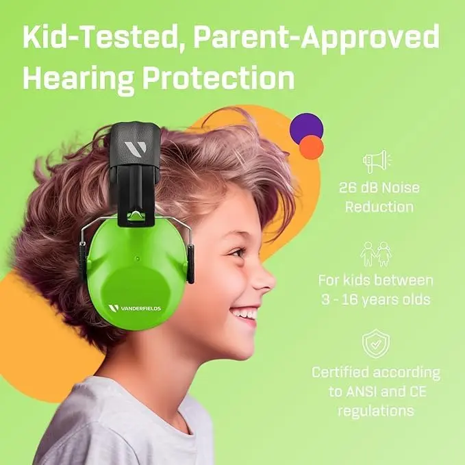 Vanderfields Kids Noise Canceling Headphones - Green Fields - 20 dB NRR (19 dB NRR / 24 dB SNR) - view 2