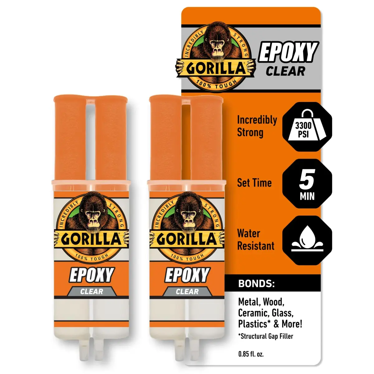 Gorilla 2 Part Epoxy Clear Bonding Adhesive 1.7 Fl Oz (2 Pack) | Strong Metal Repair - main product image