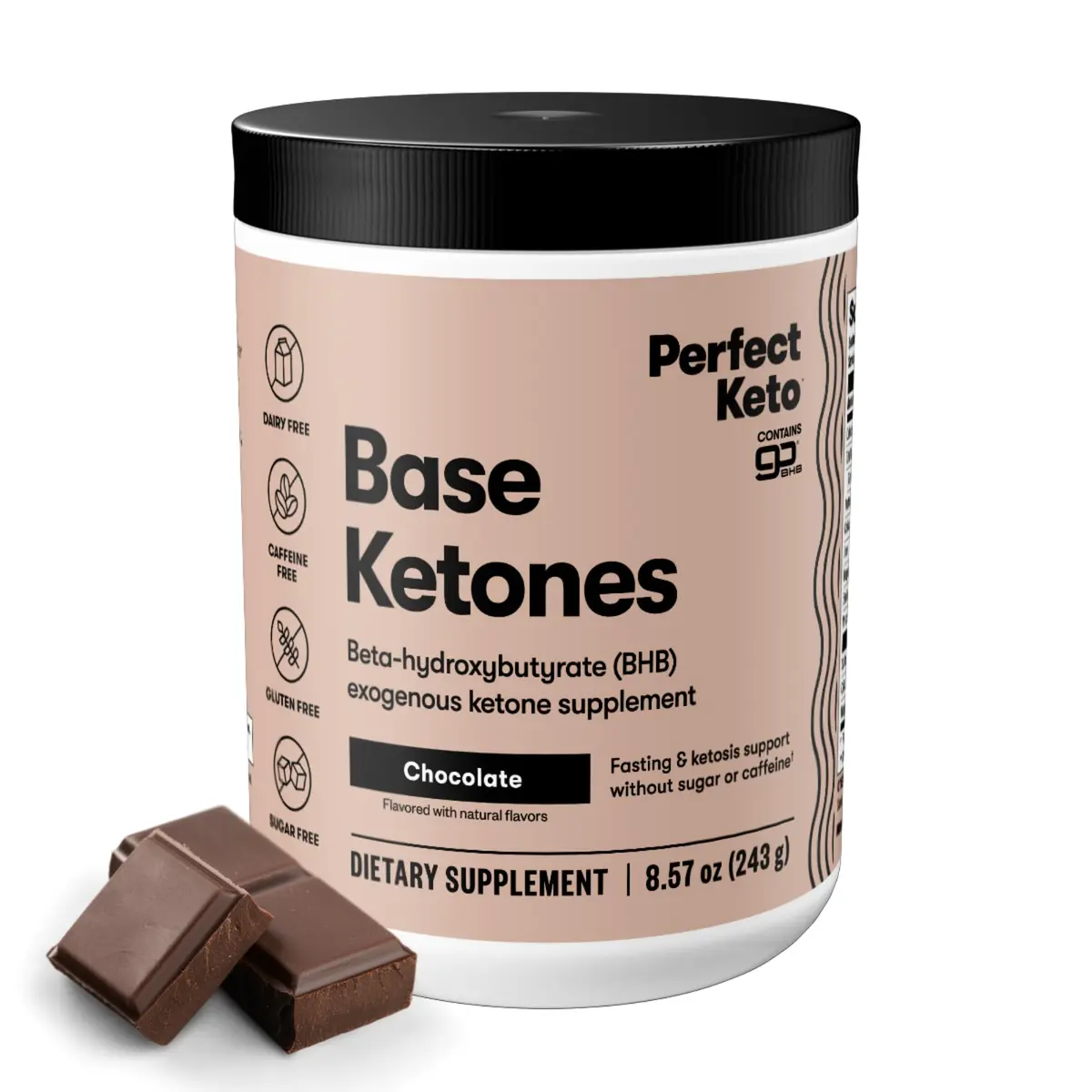 Perfect Keto Exogenous Ketones Powder, Chocolate Flavor | 8.57 oz for Ketosis & Fasting Support - main product image