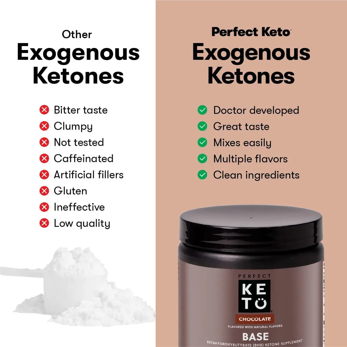 Perfect Keto Exogenous Ketones Powder, Chocolate Flavor | 8.57 oz for Ketosis & Fasting Support - view 3