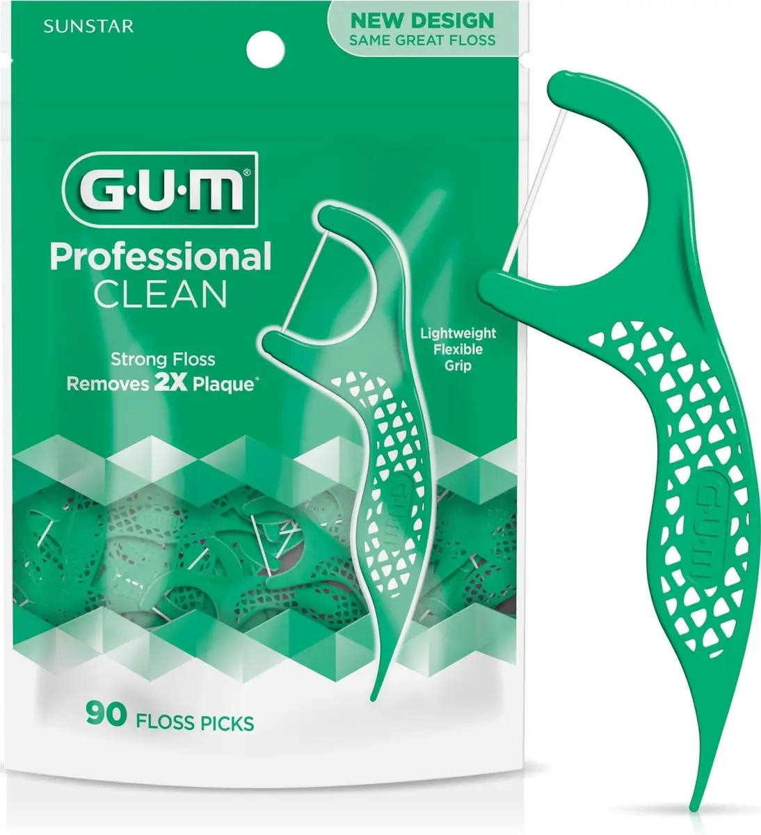 GUM Professional Clean Dental Floss Picks, Fresh Mint, 90 Count | Dermatologist Tested for Healthier Gums - main product image