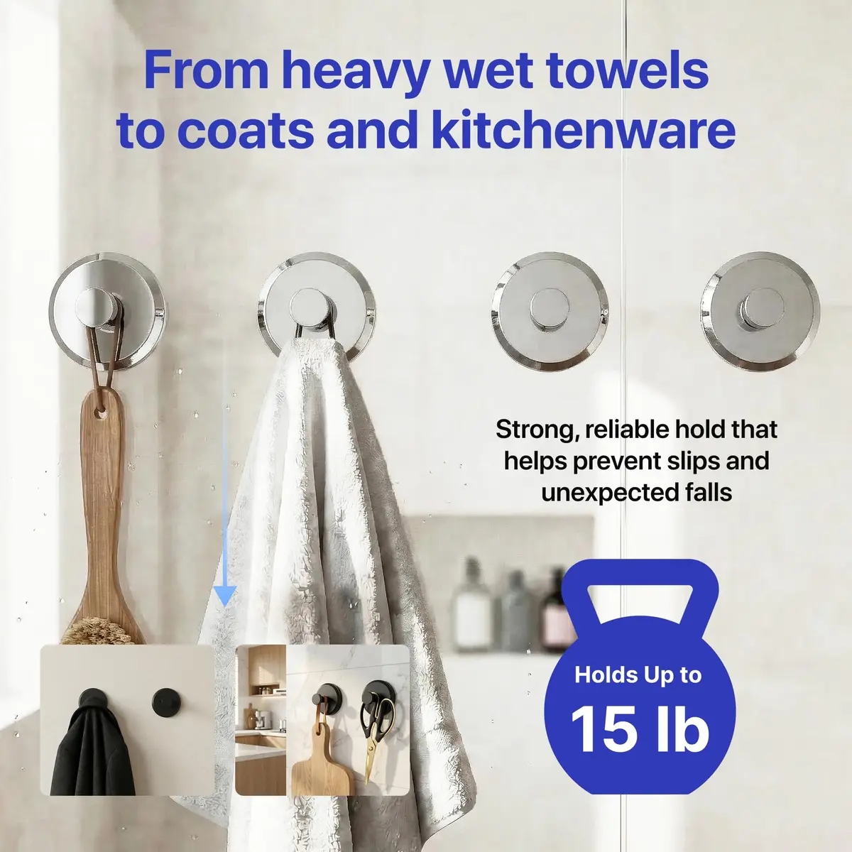 HOME SO Heavy Duty Suction Cup Hooks with Twist-Lock 4-Pack Chrome | Bathroom Towel Holder for Glass, Tile, Mirrors - view 4