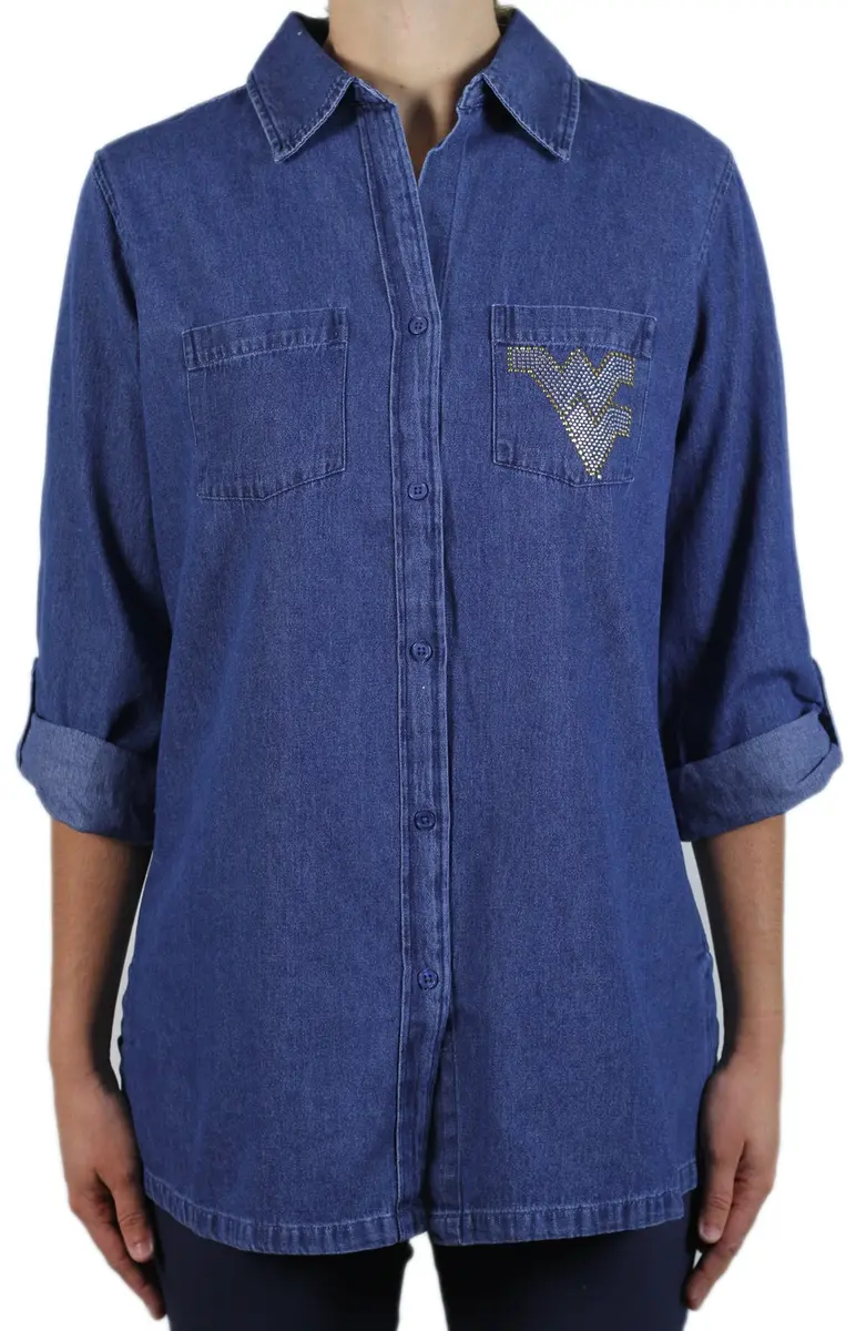 Nitro USA NCAA West Virginia Mountaineers T-Shirt Small Denim | Missy Fit, Rhinestone Embellished - main product image