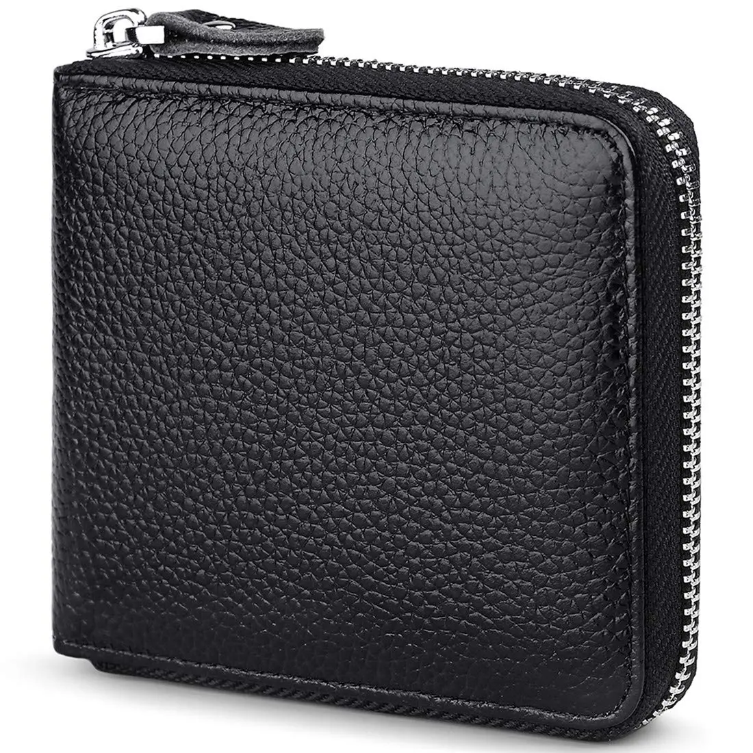 Huztencor Genuine Leather RFID Blocking Zipper Wallet for Men | Black, 11.5cm x 10.5cm x 2cm (4.5" x 4.1" x 0.8") - main product image
