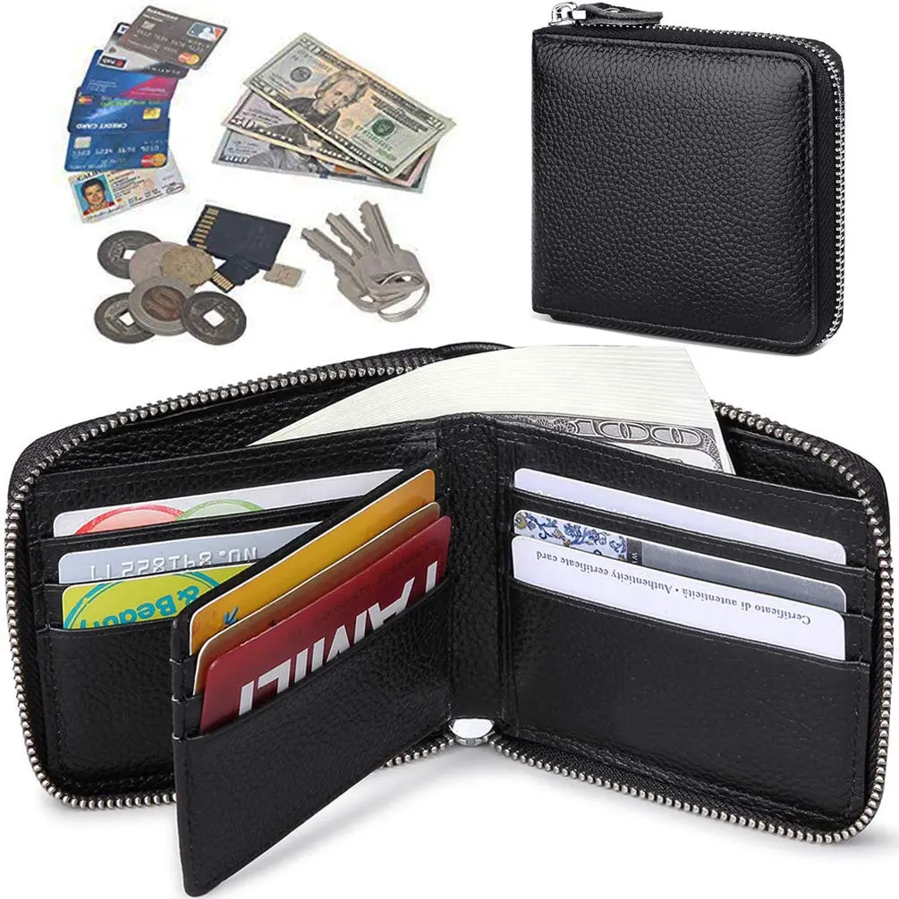 Huztencor Genuine Leather RFID Blocking Zipper Wallet for Men | Black, 11.5cm x 10.5cm x 2cm (4.5" x 4.1" x 0.8") - view 6