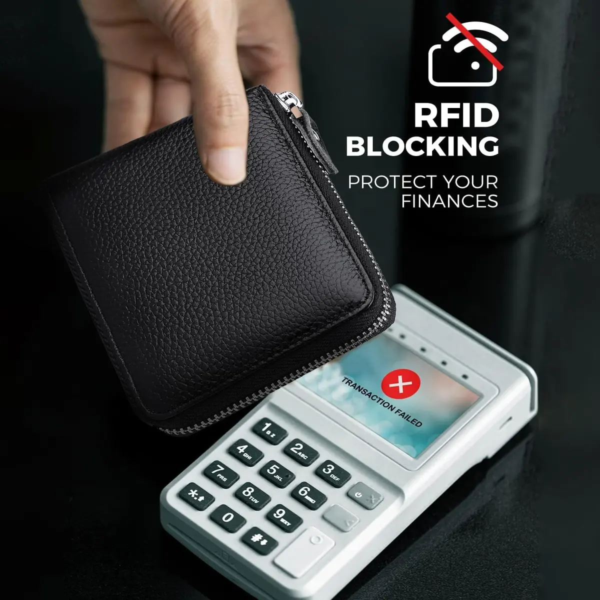 Huztencor Genuine Leather RFID Blocking Zipper Wallet for Men | Black, 11.5cm x 10.5cm x 2cm (4.5" x 4.1" x 0.8") - view 4