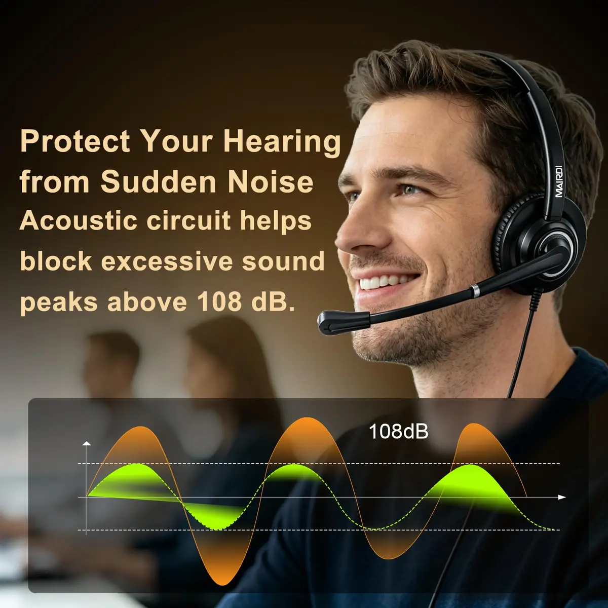 MAIRDI Monaural Office Headset with RJ9 & 3.5mm Connectors | Noise-Cancelling Microphone & HD Audio - view 5
