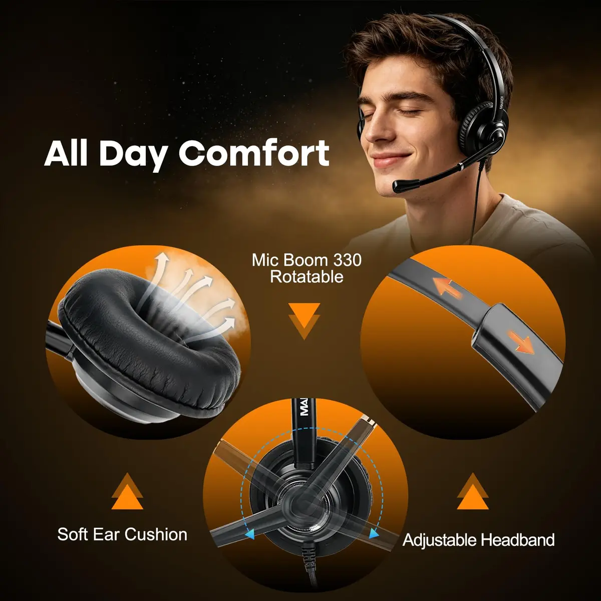MAIRDI Monaural Office Headset with RJ9 & 3.5mm Connectors | Noise-Cancelling Microphone & HD Audio - view 6