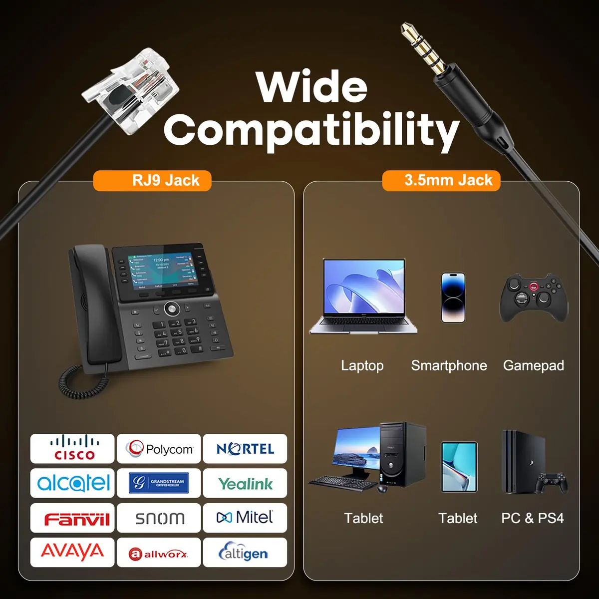 MAIRDI Monaural Office Headset with RJ9 & 3.5mm Connectors | Noise-Cancelling Microphone & HD Audio - view 7