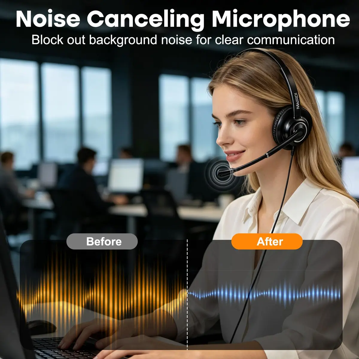 MAIRDI Monaural Office Headset with RJ9 & 3.5mm Connectors | Noise-Cancelling Microphone & HD Audio - view 2