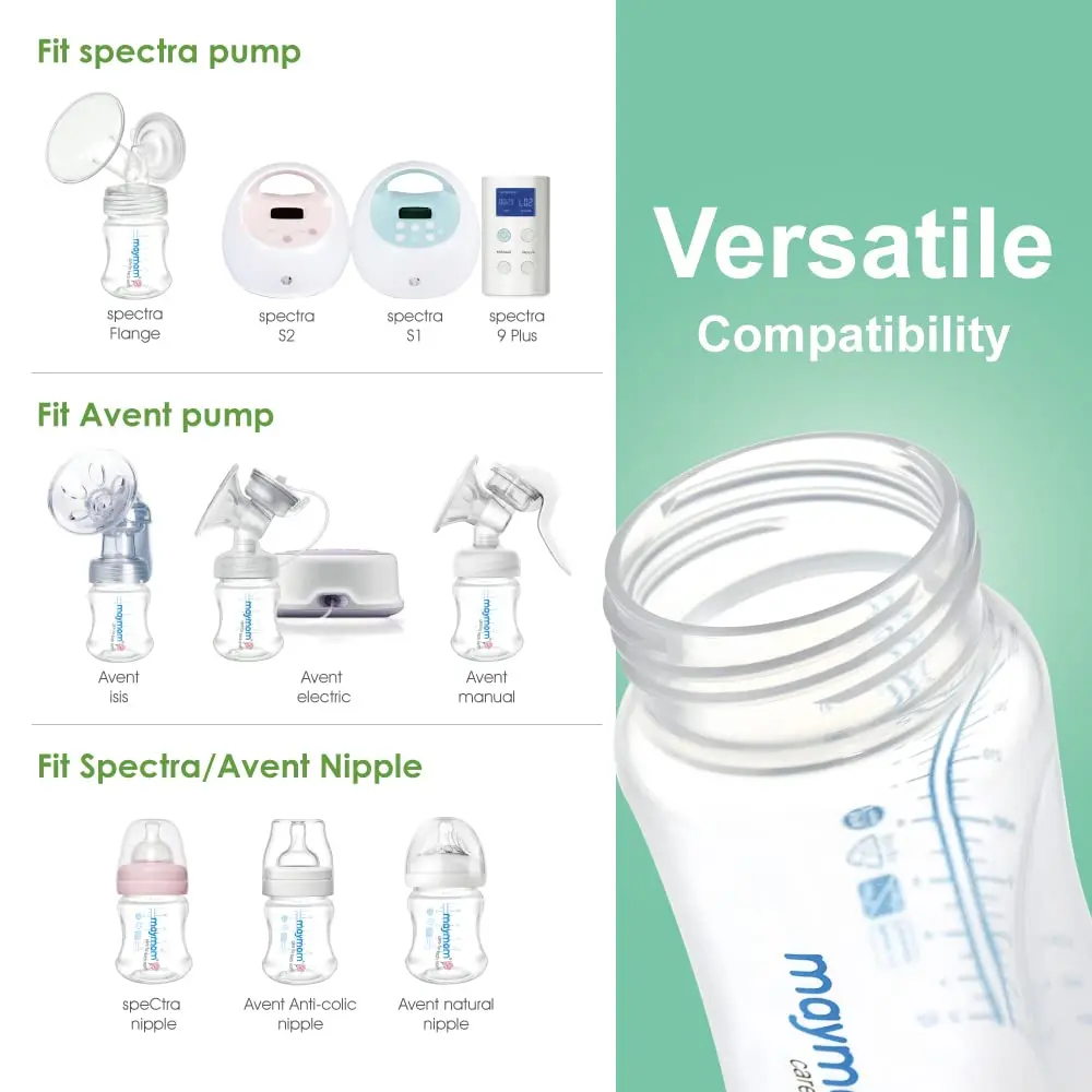 Maymom Wide Neck Breastmilk Collection and Storage Bottle 9oz | Leak-Proof & Compatible with Spectra & Avent Pumps - view 2