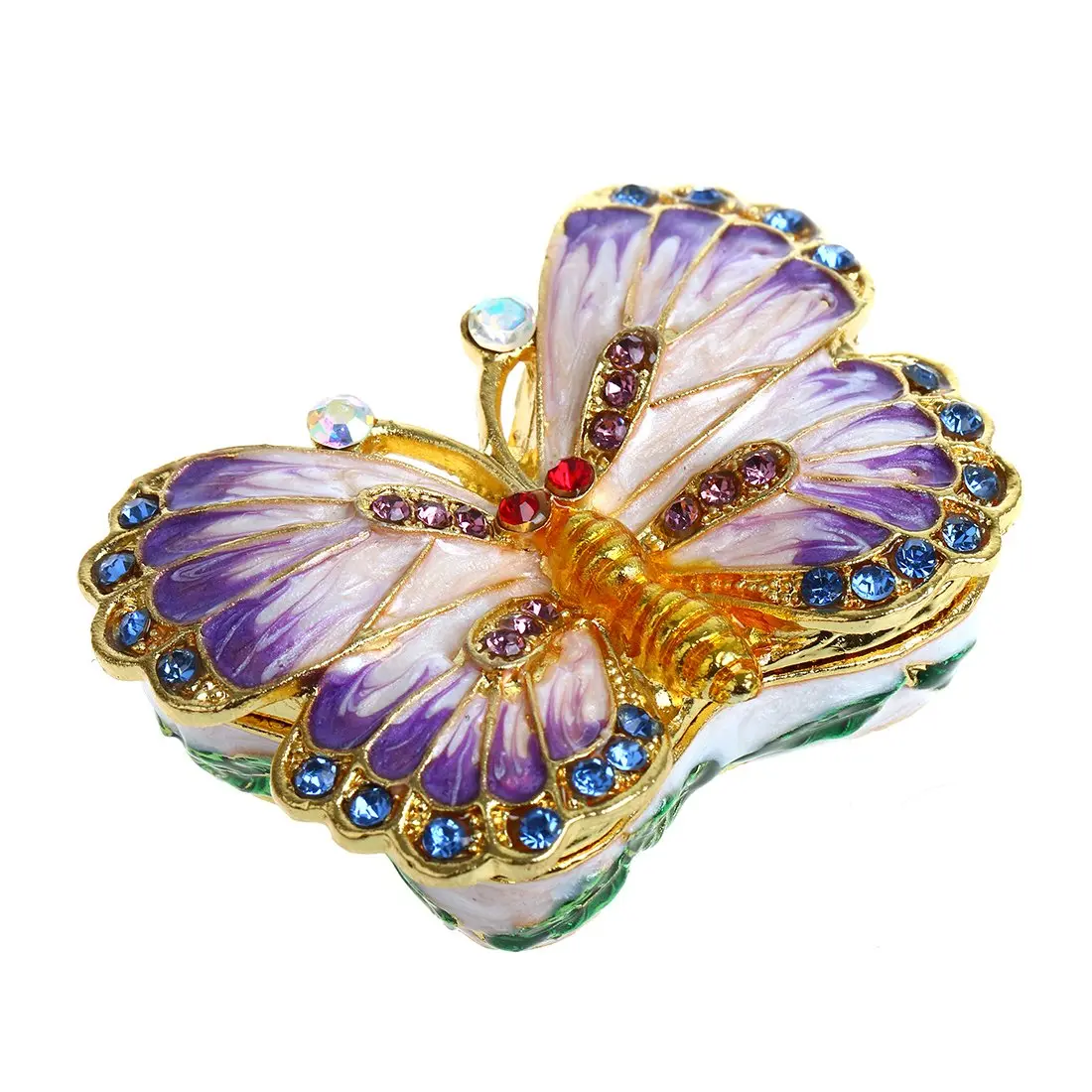 YU FENG Butterfly Trinket Box Hinged Jewelry Box Ring Holder Figurine | Elegant Hand-Painted Enamel with Rhinestones - main product image