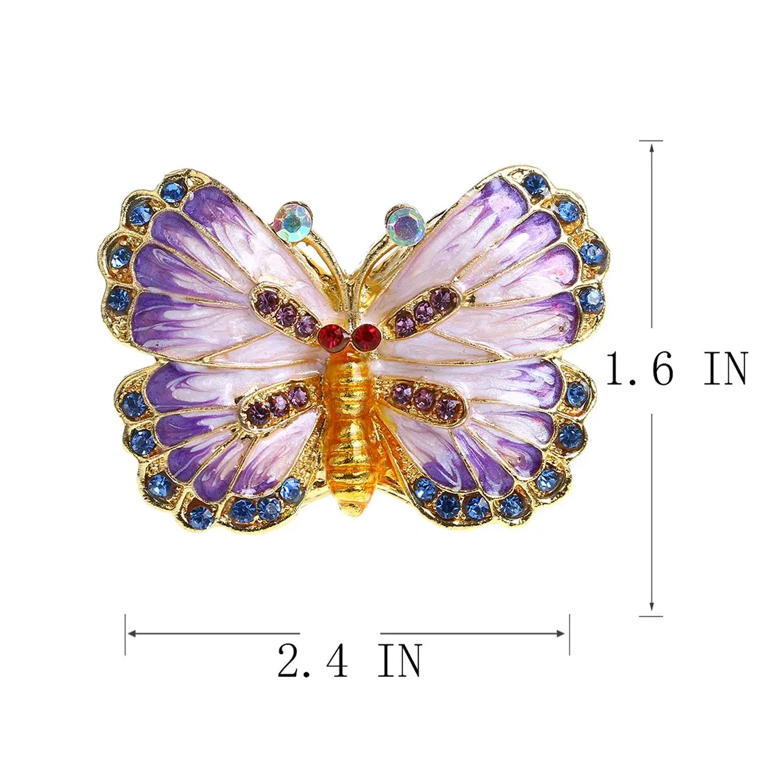 YU FENG Butterfly Trinket Box Hinged Jewelry Box Ring Holder Figurine | Elegant Hand-Painted Enamel with Rhinestones - view 2