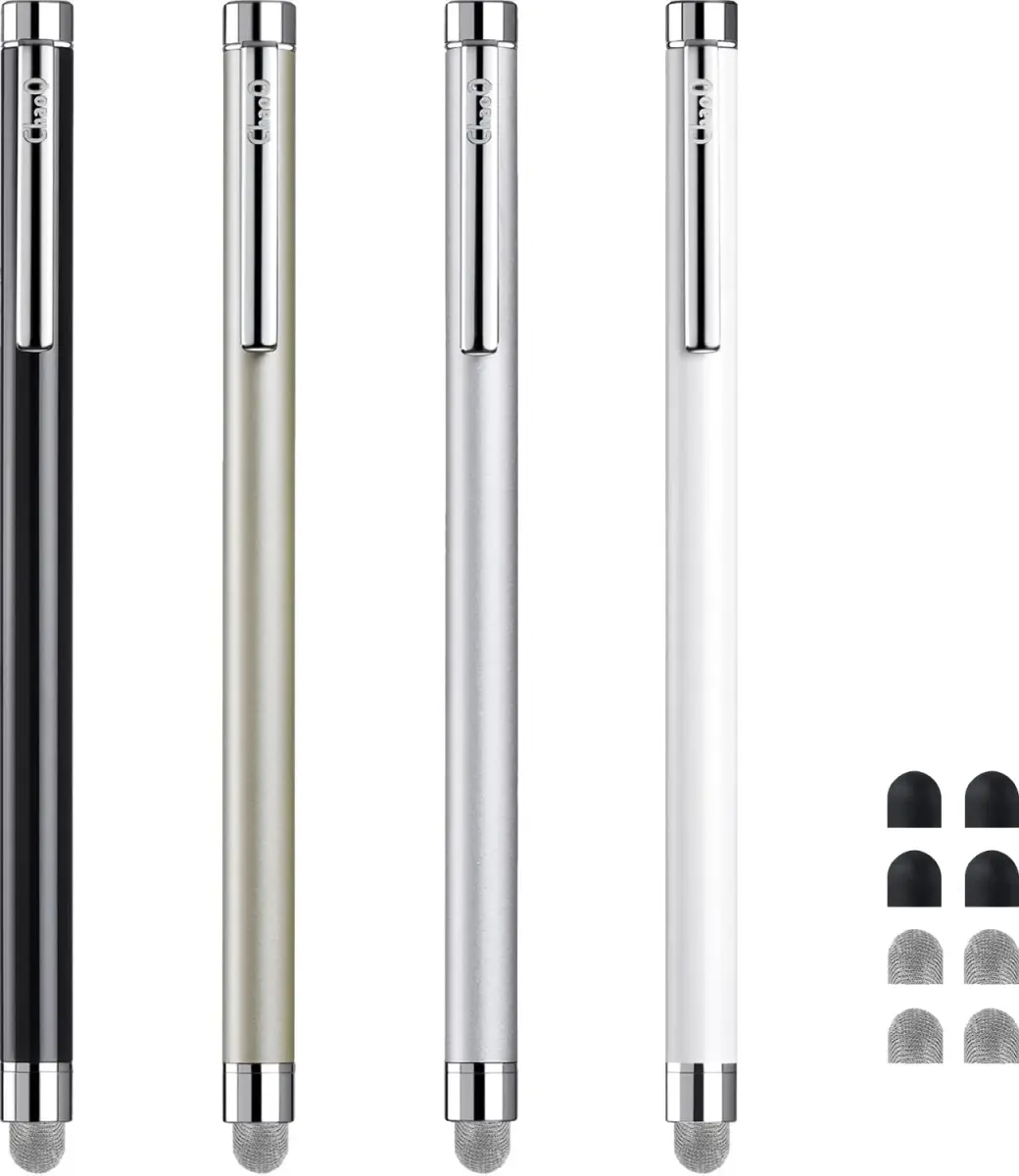 ChaoQ Metal Stylus Pens for Touch Screens, 5.3 inch (13.5cm) | 4 Pcs with 8 Extra Replacement Tips - main product image