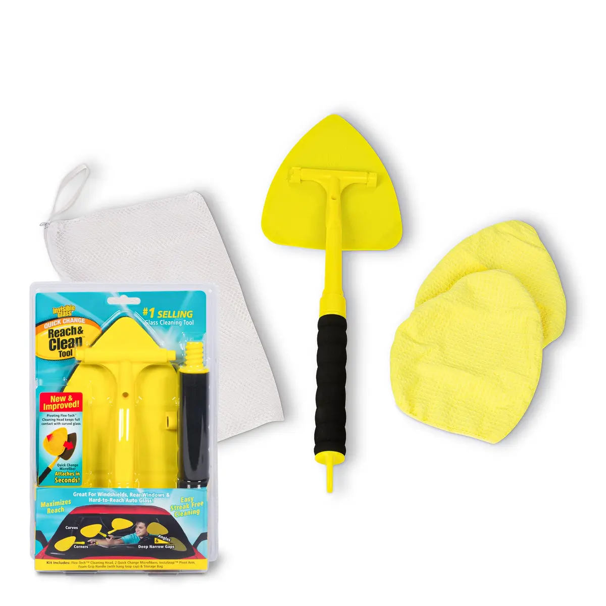 Invisible Glass Reach & Clean Windshield Cleaner Tool with 2 Microfiber Pads | Cleans Interior & Exterior Auto Glass - main product image
