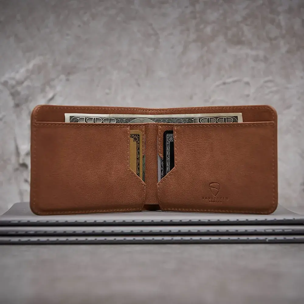 Vaultskin Manhattan Slim Leather Bifold RFID Wallet for Men (Cognac) | RFID Blocking Security for Cards & Bills - view 5
