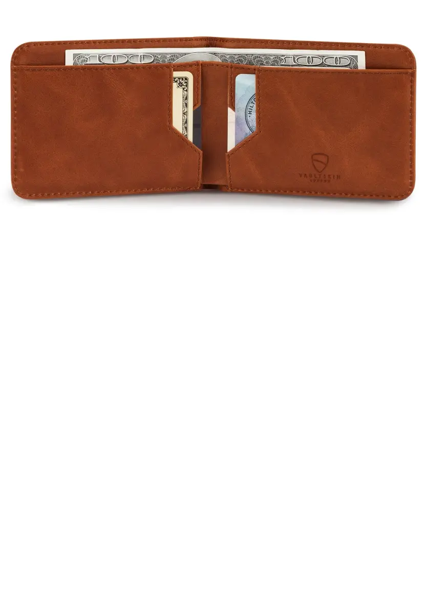 Vaultskin Manhattan Slim Leather Bifold RFID Wallet for Men (Cognac) | RFID Blocking Security for Cards & Bills - view 4