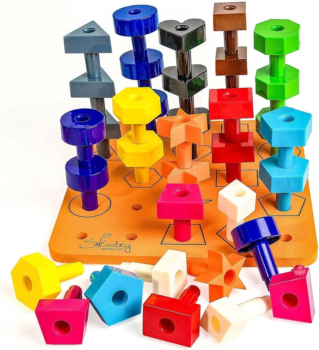 Skoolzy Peg Board Set Shapes Montessori 38 Pc Plastic 22.3cm (8.7in) | Educational STEM Learning Toy for Ages 2+ - main product image