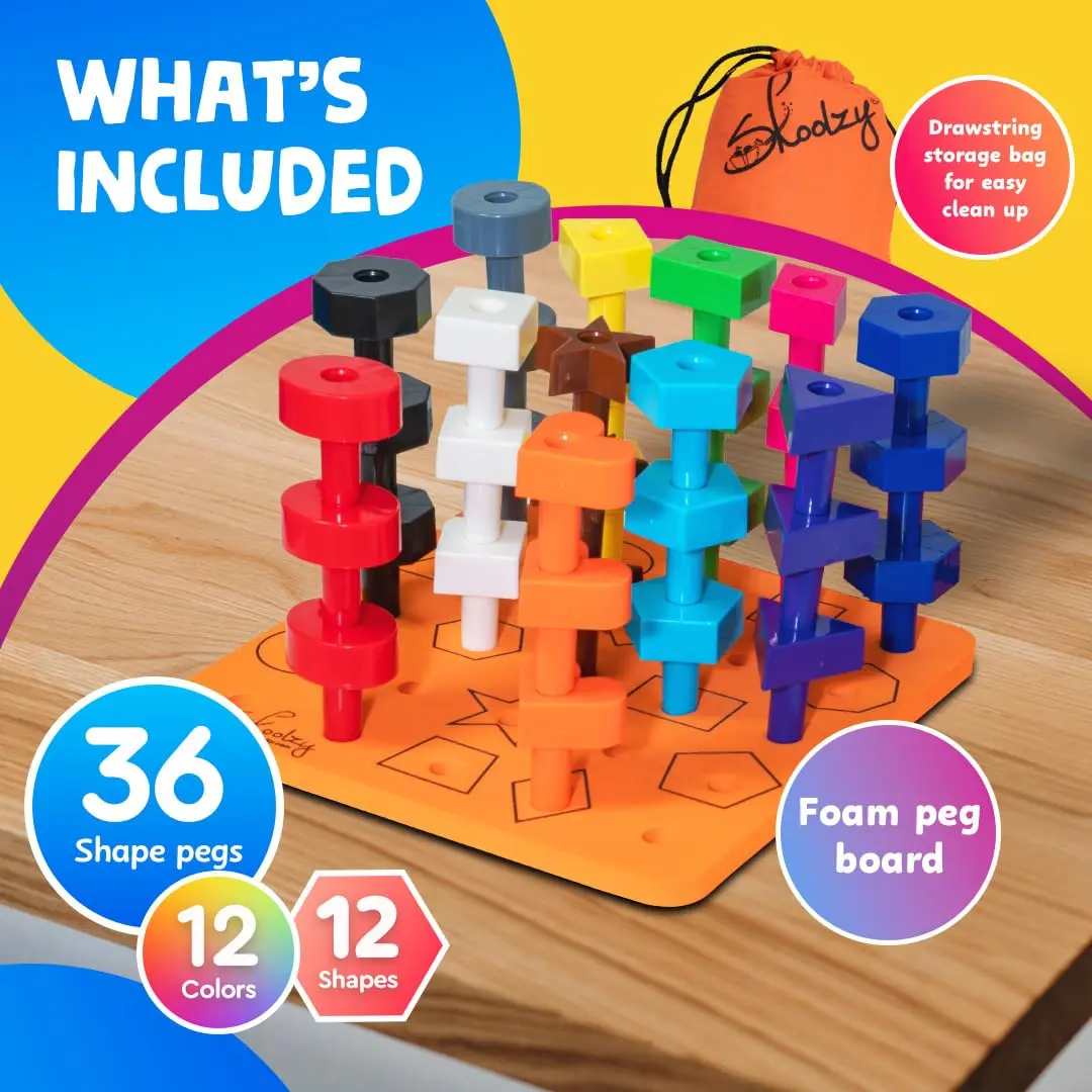 Skoolzy Peg Board Set Shapes Montessori 38 Pc Plastic 22.3cm (8.7in) | Educational STEM Learning Toy for Ages 2+ - view 8